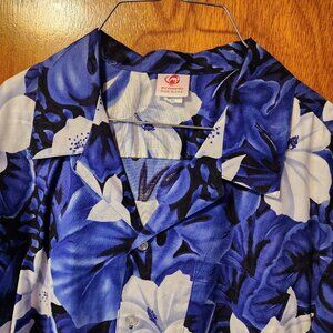 Men's XL Scorpio Blue/White Floral Hawaiian Short Sleeve Button Down Shirt USA